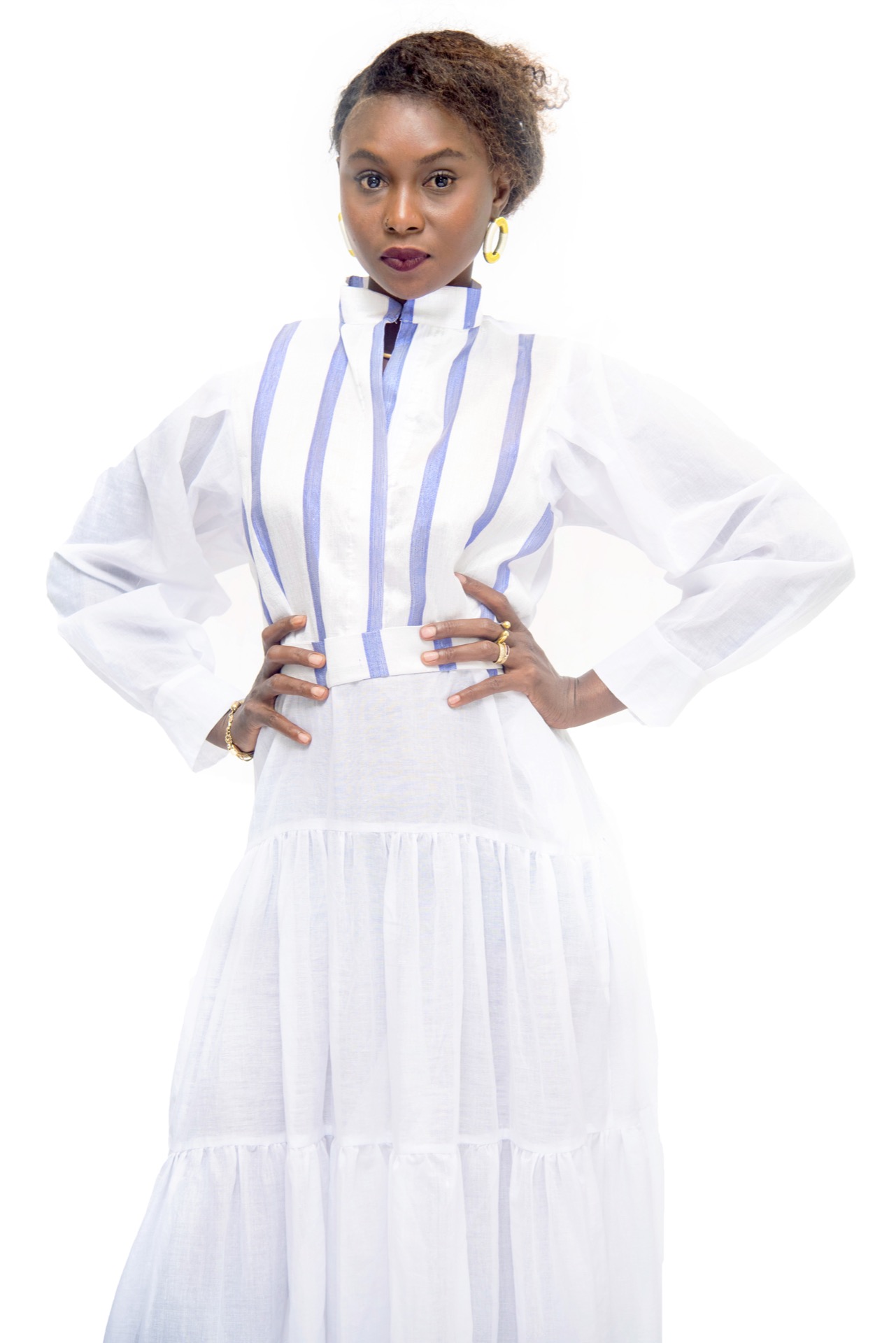 NSAO Robe Saint Tropez coupe paysanne en voile avec ornement en Shantung sur le buste